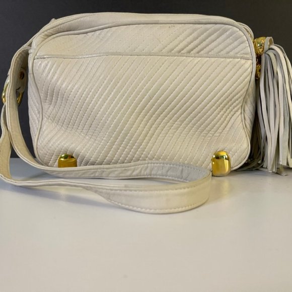 Vintage J Tiras Crossbody/Shoulder Ivory Bag Multi-Compartments, Tassels - Picture 2 of 12